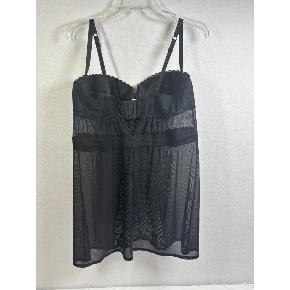 Cacique Black Mesh Lace Underwire Chemise Nightgown Adjustable Straps 18/20